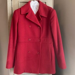 Harold’s Wool Pea Coat 4 Red Holiday EUC Classic Lined Double Breasted